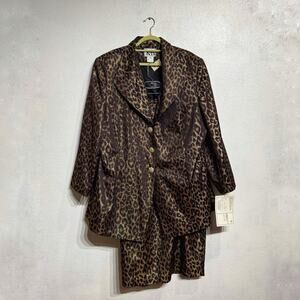 Katherine Bishop II Ltd Gold Leopard Print 2-Piece Skirt Suit Sz 24W NWT